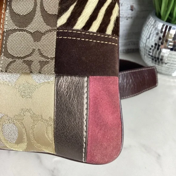 Coach Patchwork Leather Crossbody Bag in Brown, Pink, and Gold Fall Shoulder Pur - Picture 12 of 14